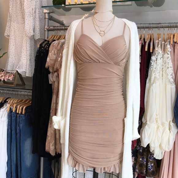 Nude Rushed Mini Dress - Picture 2 of 3